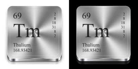 Thulium - element of the periodic table, two steel web buttonsの写真素材