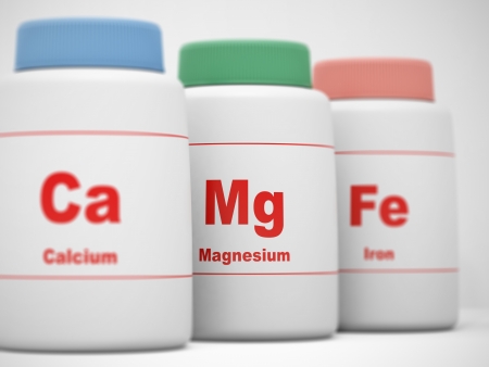 Supplements bottles Calcium, Magnesium, Iron  Focus on Magnesium の写真素材