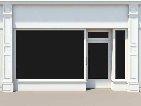 Shopfront with large windows  White store facade の写真素材