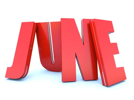June - calendar month - 3D red lettersの写真素材
