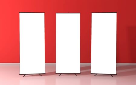 Set of three blank roll up posters - vertical billboard for text