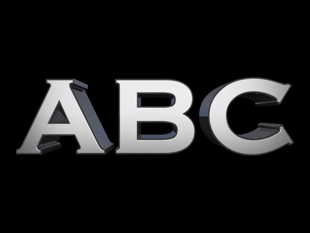 ABC metallic letters isolated on black background 3D renderの写真素材