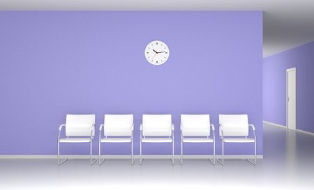 White chairs in the blue waiting room 3D renderの写真素材