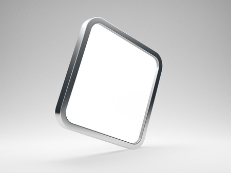 Rounded square blank metallic icon with white screen - 3D renderの写真素材