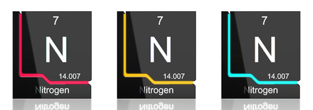 Nitrogen element symbol from the periodic table in three colorsの写真素材