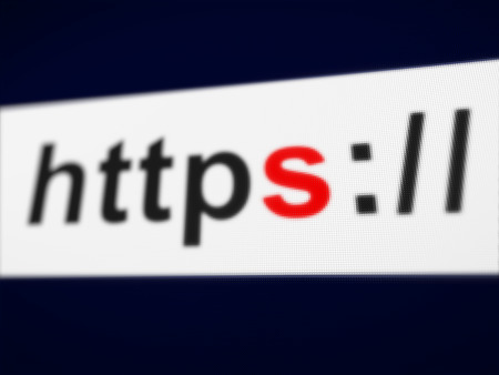 Https secure connection certificate sign word on pixels screen 3D rendered with depth of field