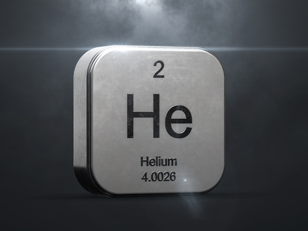 Helium element from the periodic table. Metallic icon 3D rendered with nice lens flareの写真素材