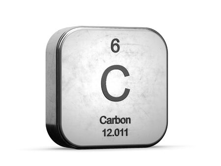 Carbon element from the periodic table. Metallic icon 3D rendered on white backgroundの写真素材
