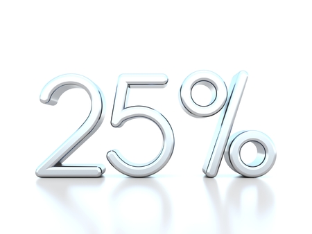 25 percent off metallic symbol on white background