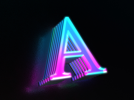 Beautiful colored glass letter A glowing in the darkの写真素材