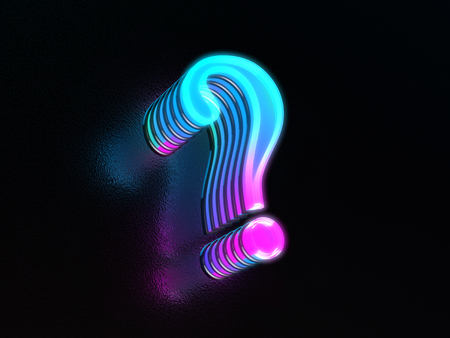 Beautiful colored glass question mark type design glowing in the darkの写真素材