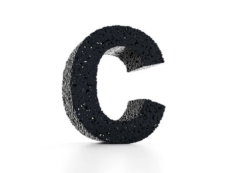 Futuristic letter C 3D - built out of black glossy cubes 3D renderの写真素材