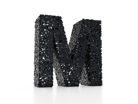 Futuristic letter M 3D - built out of black glossy cubes 3D renderの写真素材