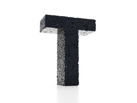 Futuristic letter T 3D - built out of black glossy cubes 3D renderの写真素材