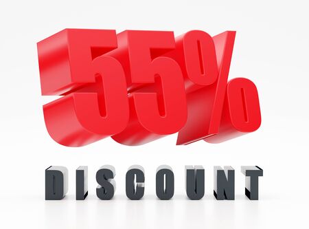 55% discount, red glossy symbol on white backgroundの写真素材