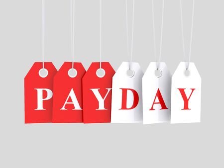 Pay day word text on red hanging etiquetteの写真素材