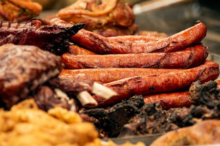 Grilled sausages for sale at the Christmas marketの写真素材