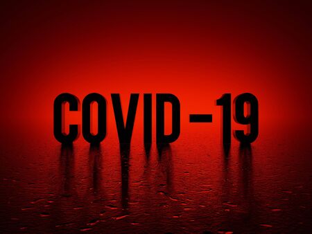 COVID-19, Coronavirus scientific code name on red dark background 3D renderの写真素材