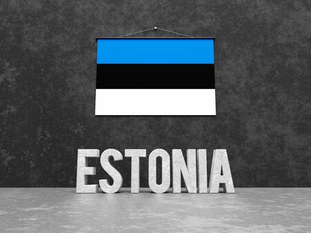 Estonia text word and Estonian flag on wall in European Union countries series 3D renderの写真素材