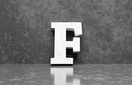 White stone letter F on concrete wall an floor background series 3D renderの写真素材