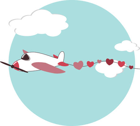 Airplane in fight leading a heart streamer for your special love occasionsのイラスト素材