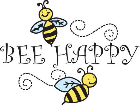 These adorable little bees are cute beyond description!  Add the swirl of big stitches and you have a super happy design.のイラスト素材