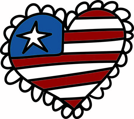 A patriotic design heart with a trendy scallop is a perfect way to show USA pride.  This design works great in print or apparel decoration.のイラスト素材