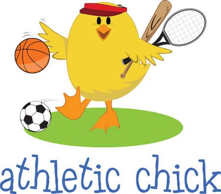 Is there any sport our little chick can't play   She is an ace in all and a perfect embellishment for any sports gearのイラスト素材