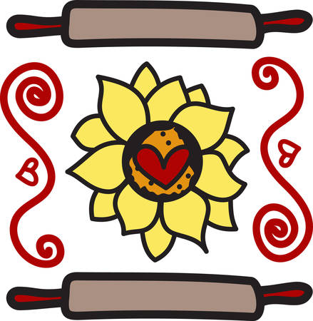 Add a touch of sunshine with this cheery sunflower and rolling pin.  Such a unique combination is sure to create the best decoration ever.のイラスト素材