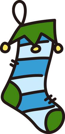A stocking no doubt worn by an elf is perfect for the holidays. Bright nontraditional colors make it a great choice for your projects.のイラスト素材