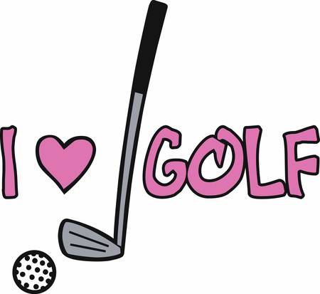 Iron golf club with pink heart and ball for lady golfers.のイラスト素材