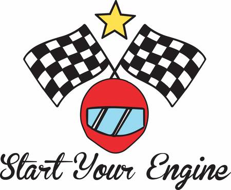 Red racing helmet under crossed checkered flags.のイラスト素材