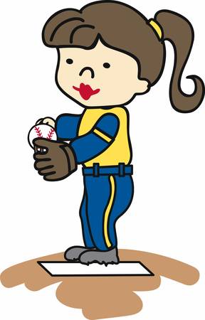 Brunette softball pitcher on the mound.のイラスト素材