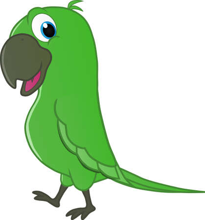 a green parrot walked happily smiling, wishing he could play with his friendsのイラスト素材