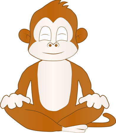 Cartoon of a monkey for self-enlightenment meditation. The earth is getting old and getting damaged. Looking for God's answerのイラスト素材