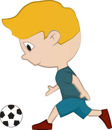 Cartoon illustration of a boy playing soccer in his spare timeのイラスト素材