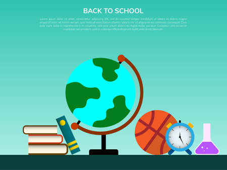 vector flat design concept back to school background. School supplies cartoon illustration template banner.のイラスト素材