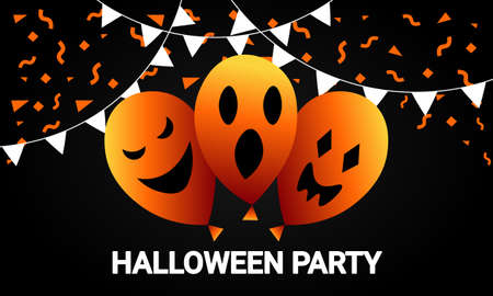 vector illustration of halloween party with spooky balloon celebration, template design for greeting card, advertising, and etc.のイラスト素材
