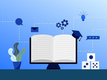 vector illustration of website e learning education online system, study at home concept.のイラスト素材