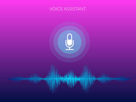 vector illustration of smart voice assistant technology artificial intelligence concept, audio wave background.のイラスト素材