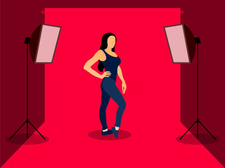 vector illustration of women's model standing at the studio shooting, model character photography style concept.のイラスト素材