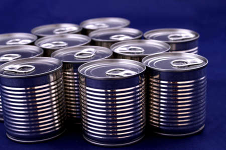 A group of blue cans 