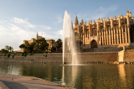 Royal Palace of La Almudaina and Cathedral La Seu in Palma de Mallorca, facing Parc de la Marのeditorial素材