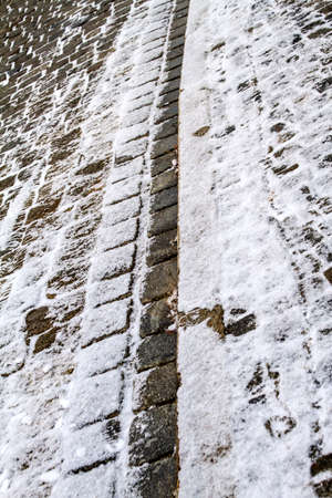 A ancient cobblestone pavement in Wemding, Germanyの写真素材