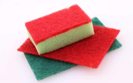 Red and green sponges, in different shapes