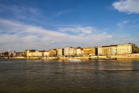 Facades in Budapest along the Danube riverの写真素材