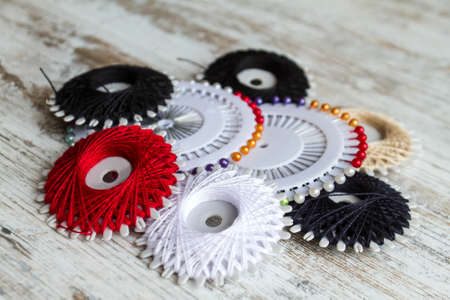 Group of sewing thread and stickpinsの写真素材