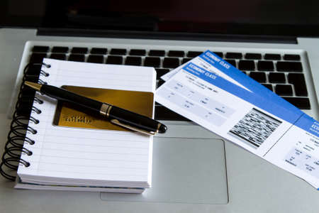 Buying airline tickets on line with a credit cardのeditorial素材