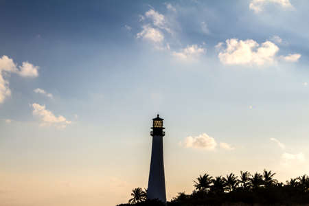 Lighthouse on sunset at the Florida State Park, Key Biscayne, Miami, United Statesの写真素材