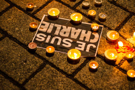 BERLIN, GERMANY - JANUARY 7TH, 2015: March against Charlie Hebdo magazine terrorism attack, on...